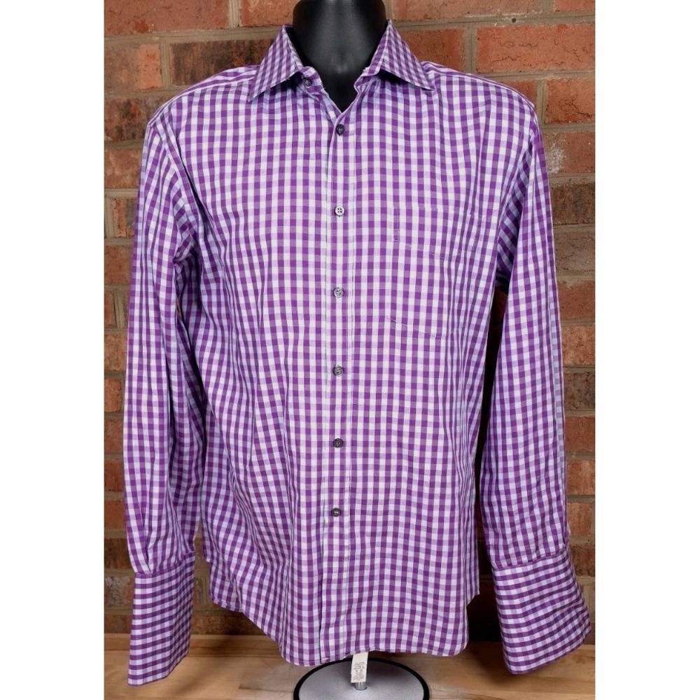 Paul Smith Italian Mens Dress Shirt 16/41 Purple Gingham Check French Cuff